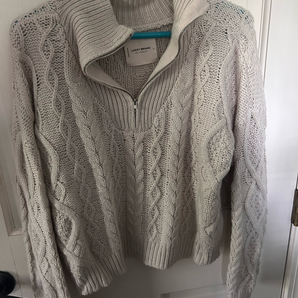 Lucky Brand Off-White Knit Zip Sweater